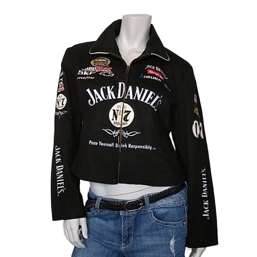 Jack Daniel's Womens SZ Large JH Design Black Cropped Racing Jacket